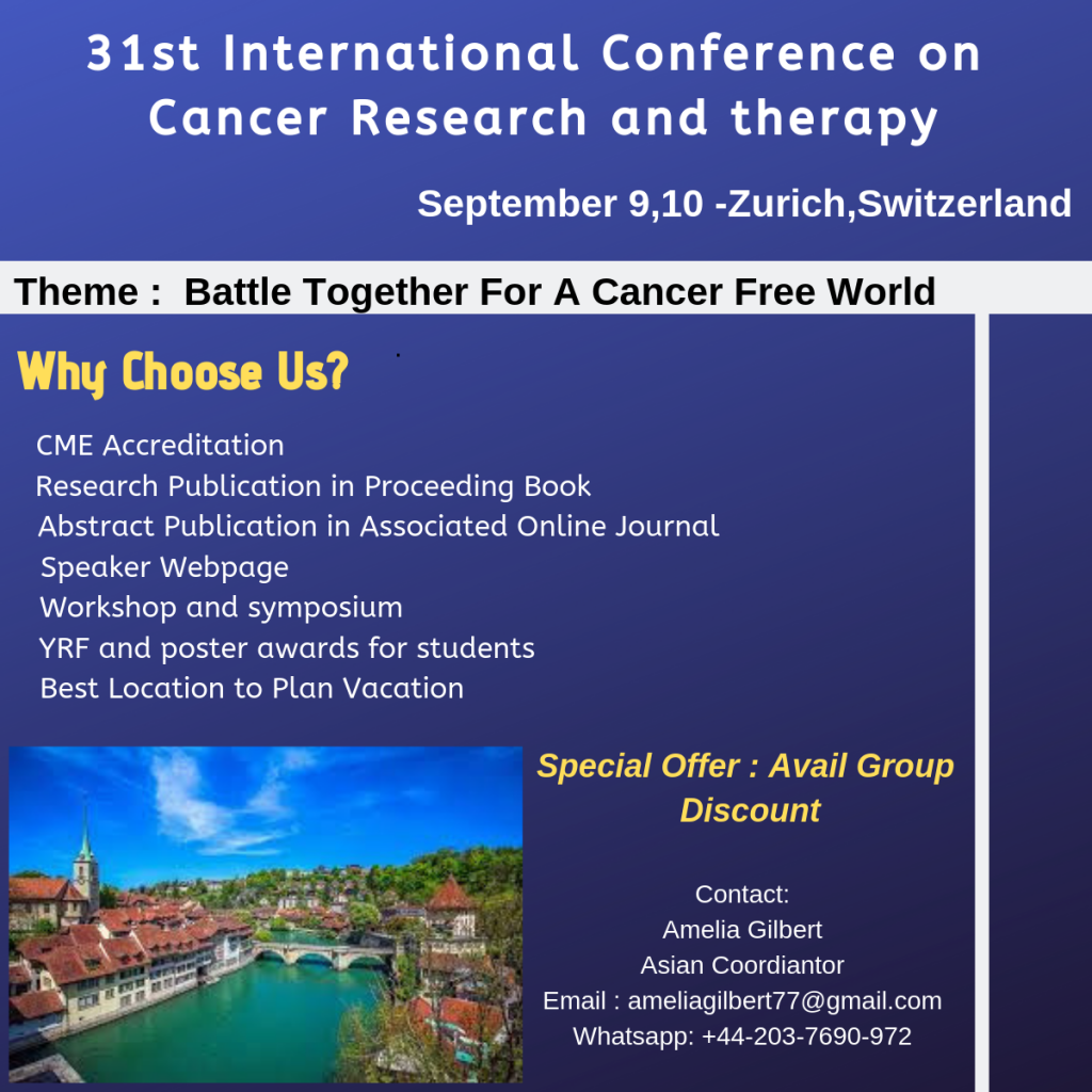 31st International Conference Cancer Research Therapy Zurich, Switzerland